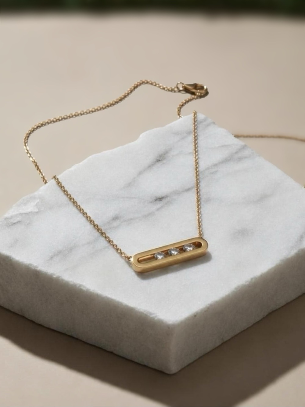 Stainless Steel CZ Bar Necklace | Minimalist Gold Tone Dainty Layering Necklace